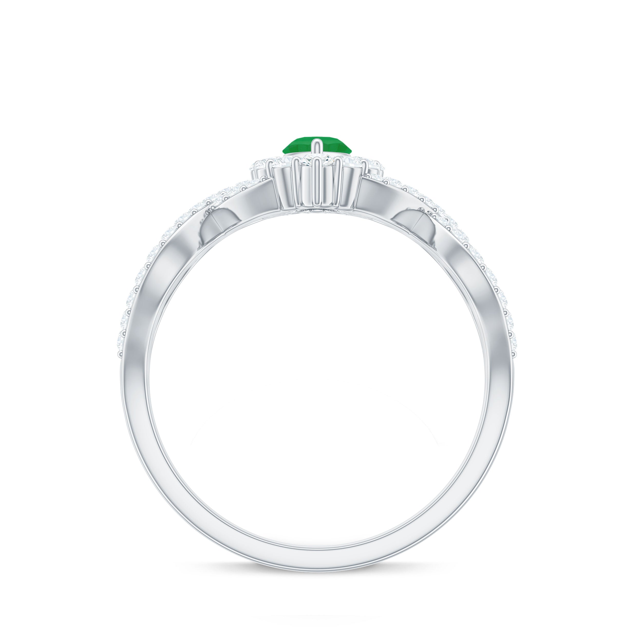 Natural Marquise Emerald Diamond Halo Engagement Ring with Crossover Shank