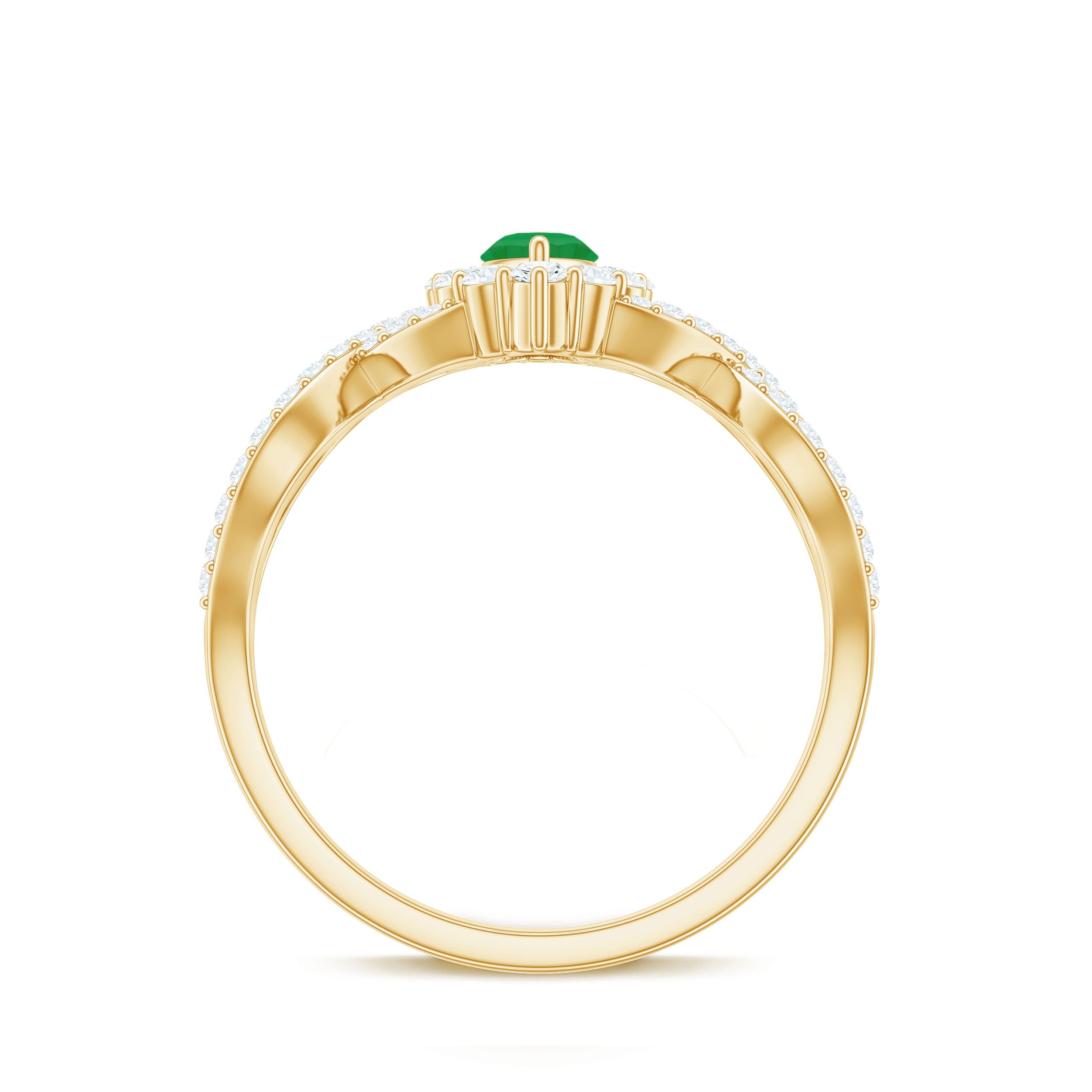 Natural Marquise Emerald Diamond Halo Engagement Ring with Crossover Shank