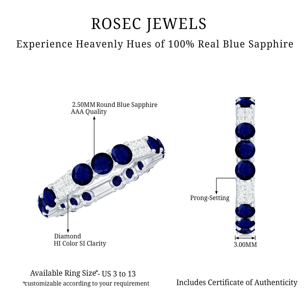 Natural Blue Sapphire and Diamond Eternity Wedding Band
