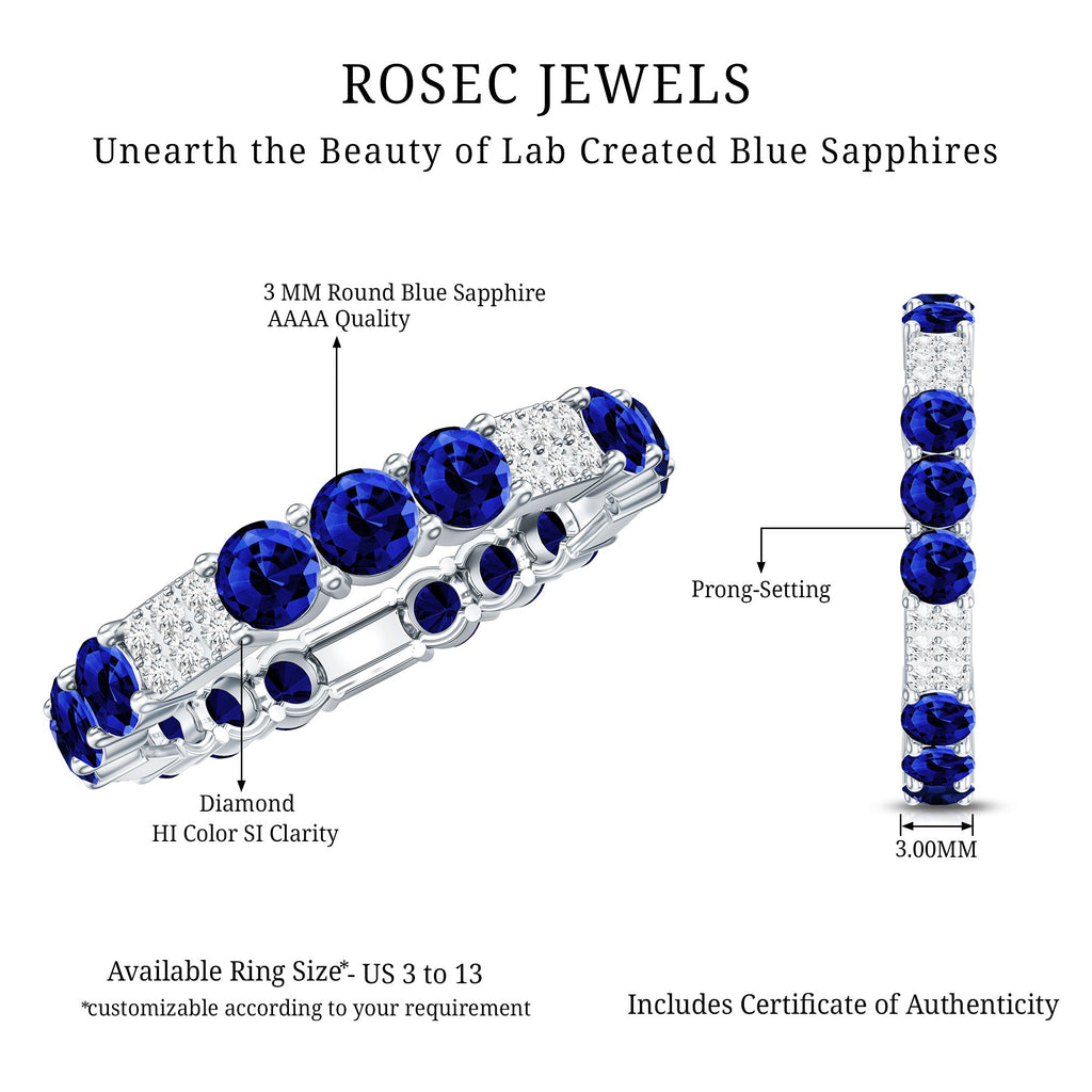 Certified Lab Grown Blue Sapphire Eternity Band Ring with Diamond