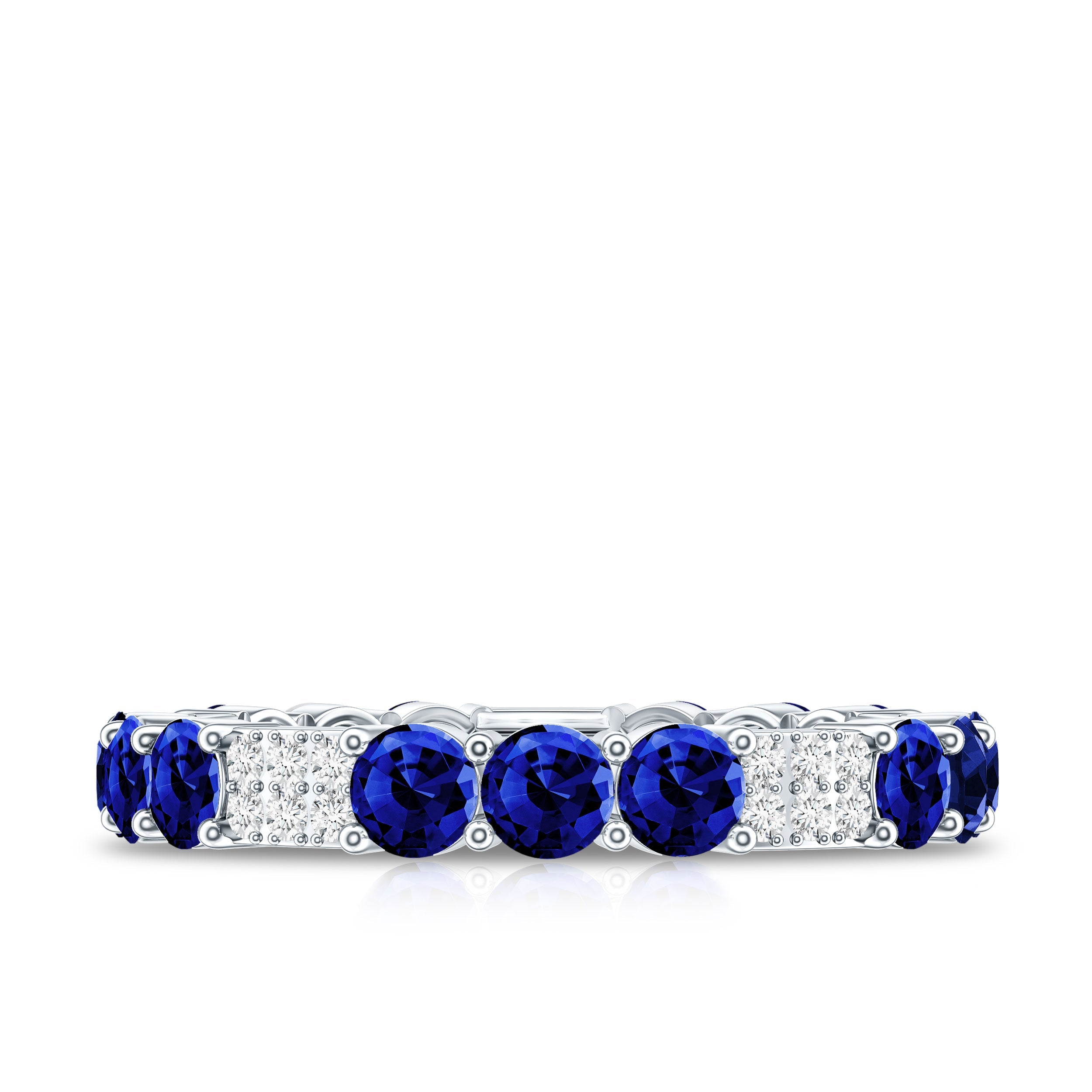 Certified Lab Grown Blue Sapphire Eternity Band Ring with Diamond