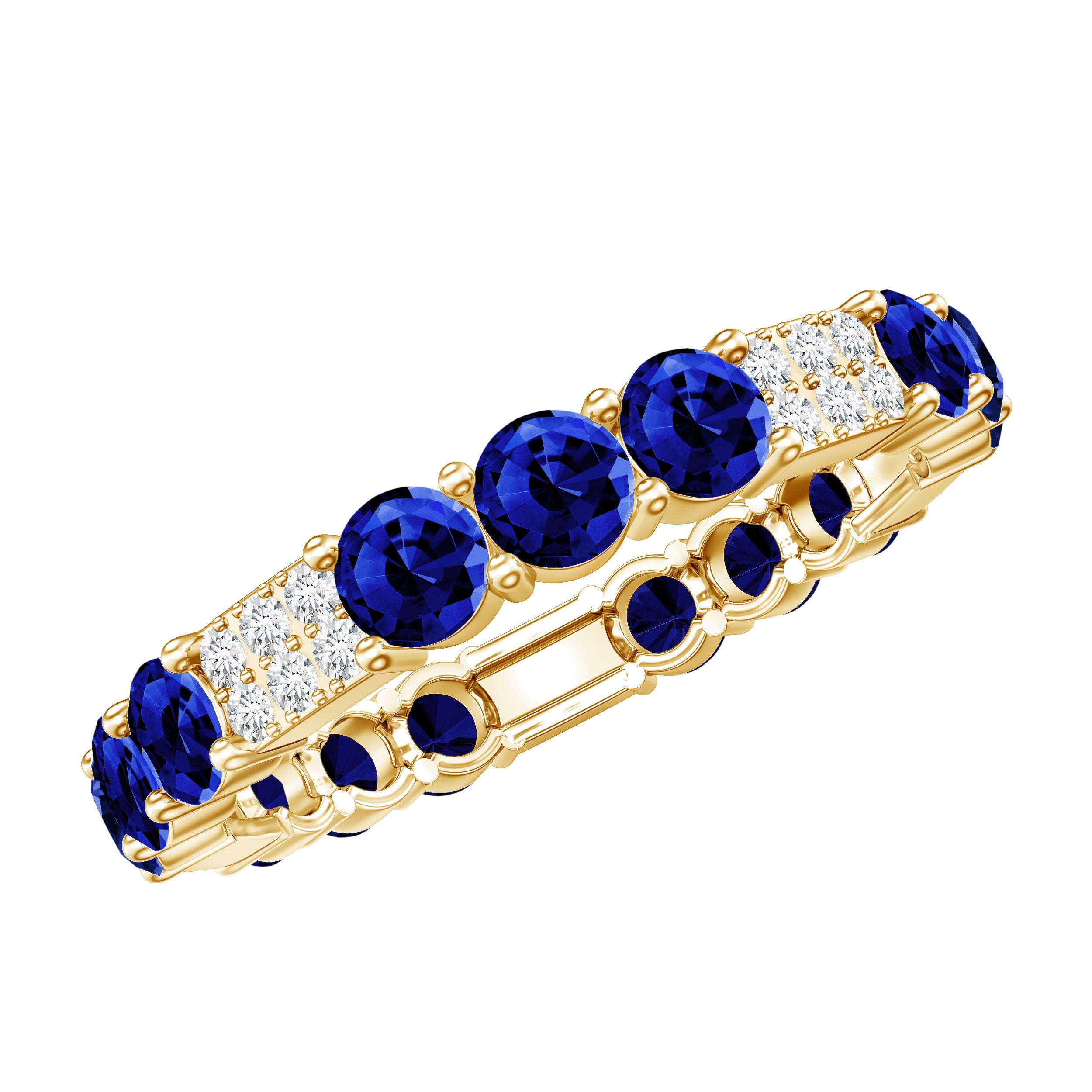 Certified Lab Grown Blue Sapphire Eternity Band Ring with Diamond