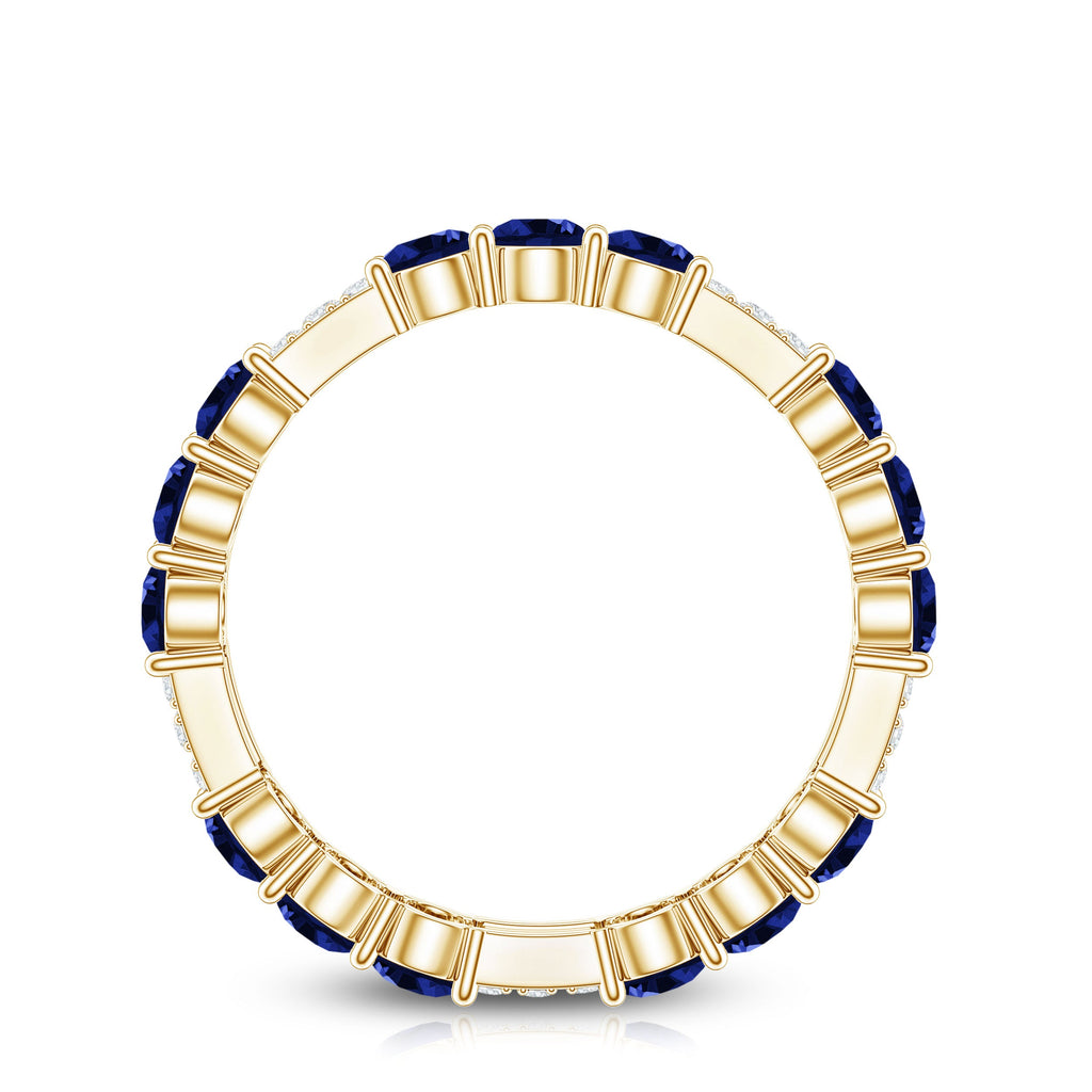 Certified Lab Grown Blue Sapphire Eternity Band Ring with Diamond