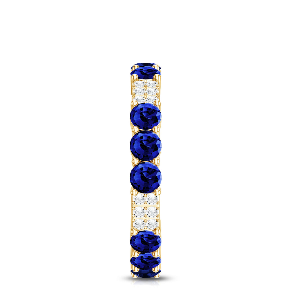 Certified Lab Grown Blue Sapphire Eternity Band Ring with Diamond