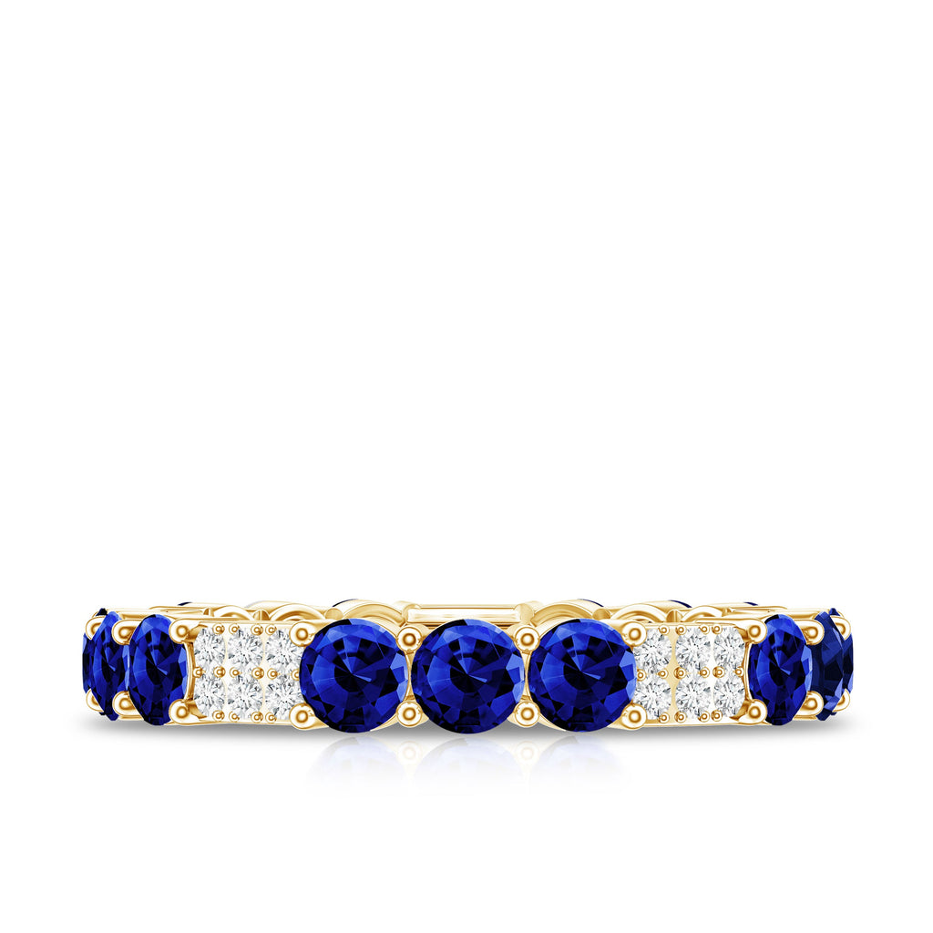 Certified Lab Grown Blue Sapphire Eternity Band Ring with Diamond