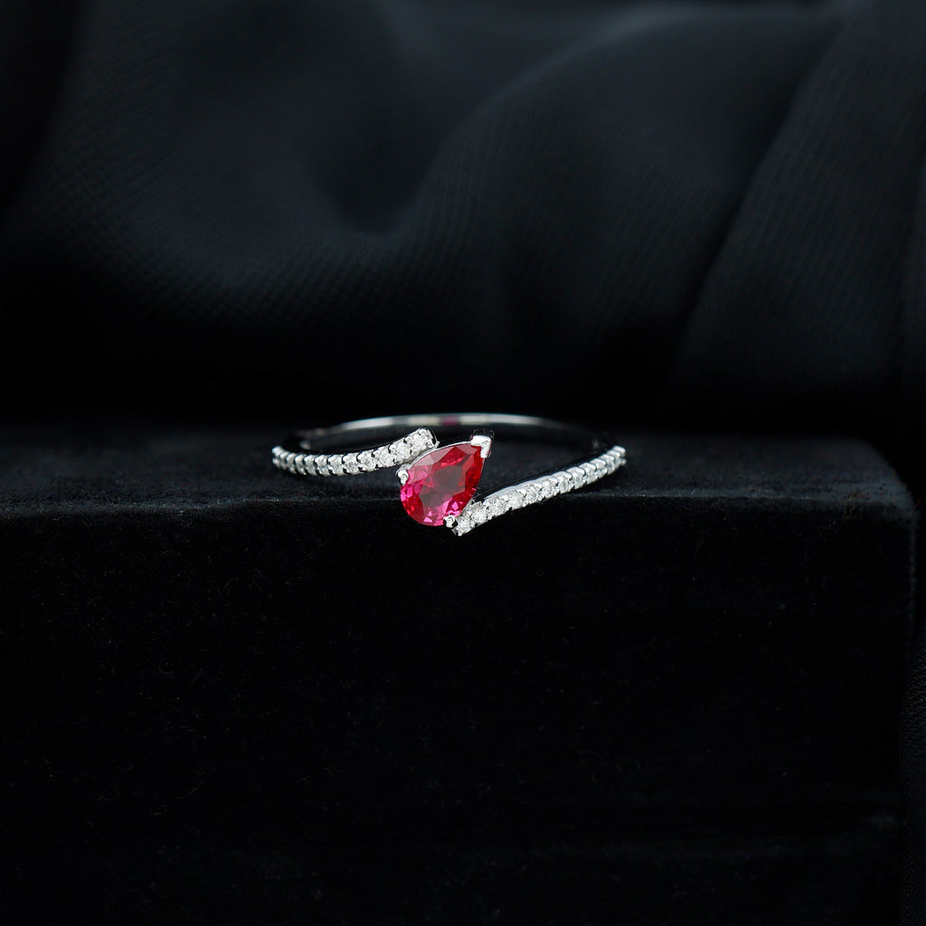Pear Shape Lab Grown Ruby and Diamond Bypass Promise Ring