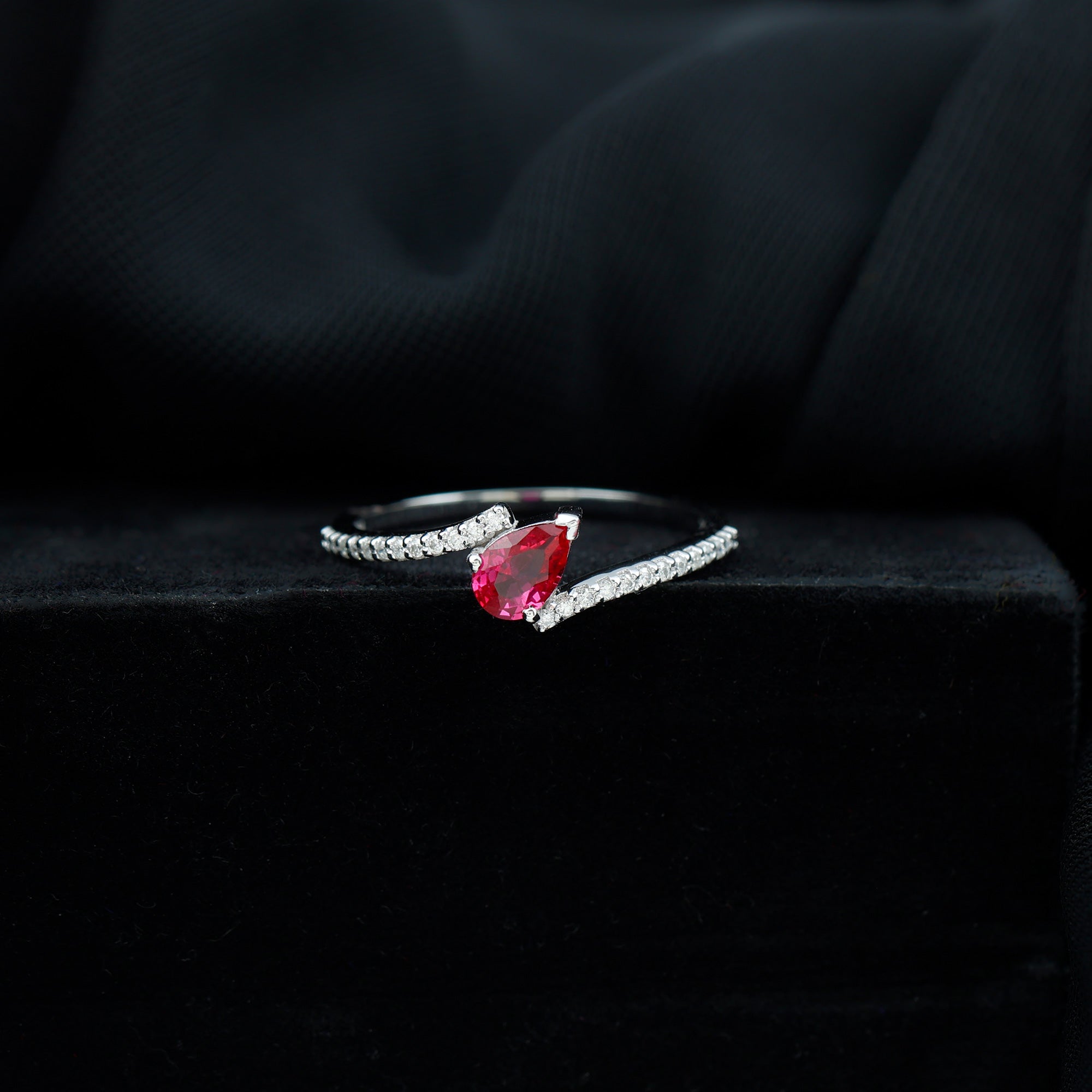 Pear Shape Lab Grown Ruby and Diamond Bypass Promise Ring