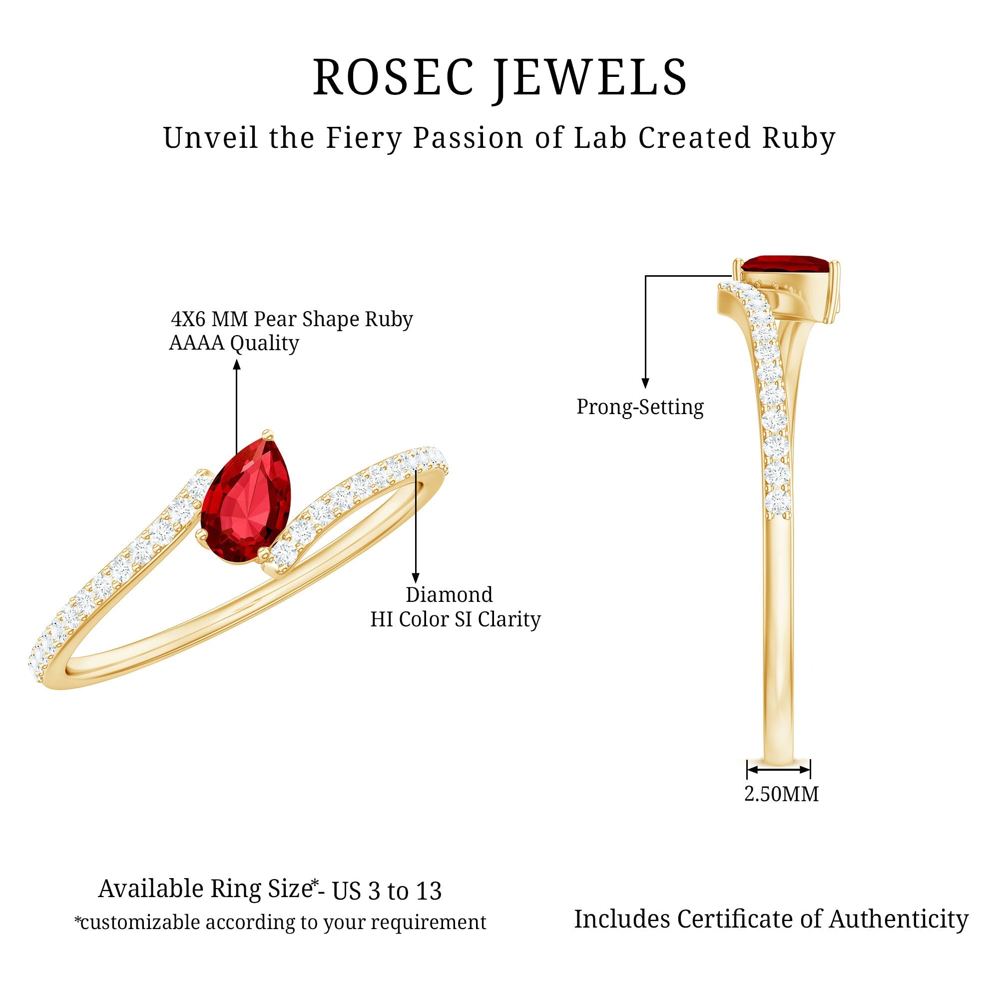 Pear Shape Lab Grown Ruby and Diamond Bypass Promise Ring