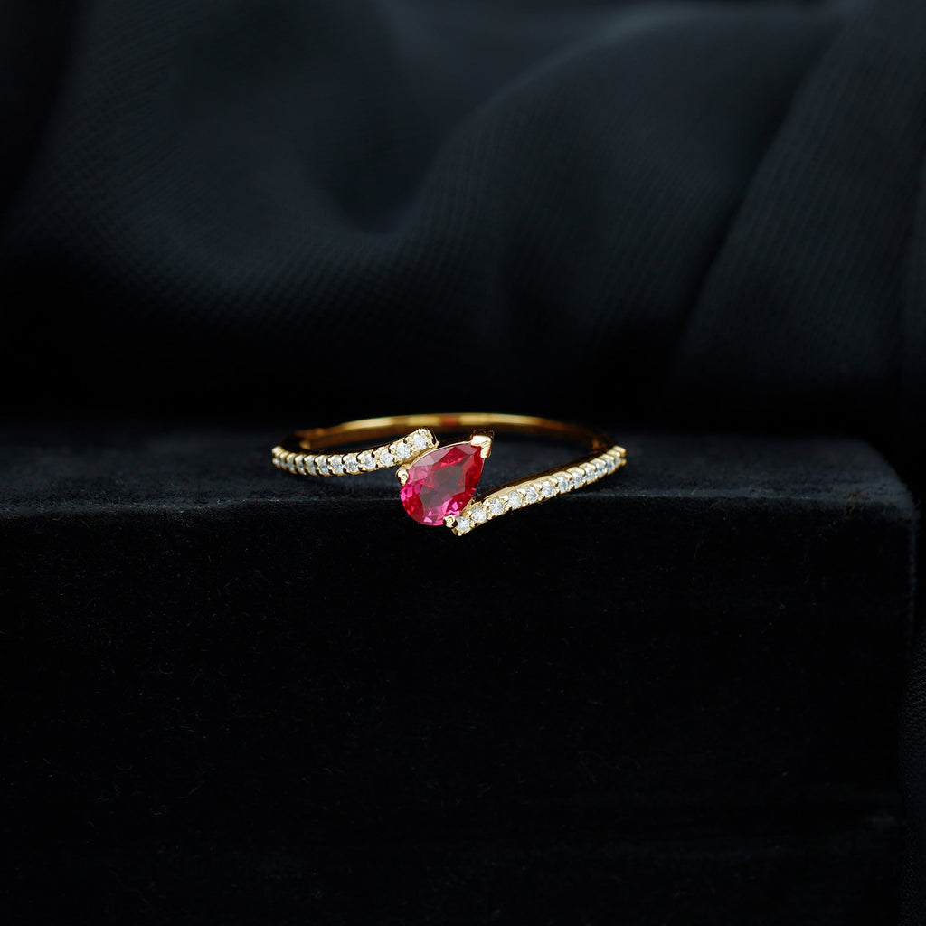 Pear Shape Lab Grown Ruby and Diamond Bypass Promise Ring