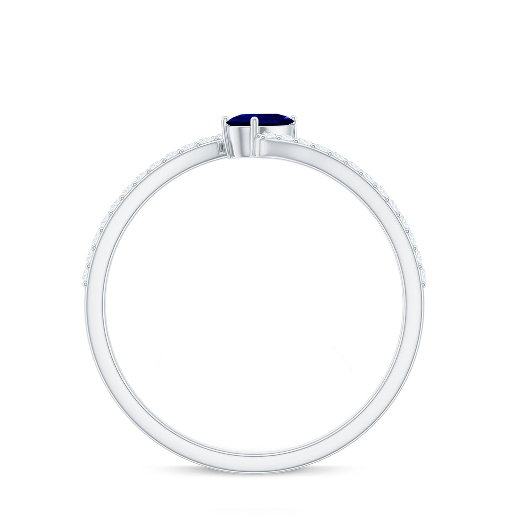 Certified Lab Created Blue Sapphire and Diamond Promise Ring with Bypass Shank