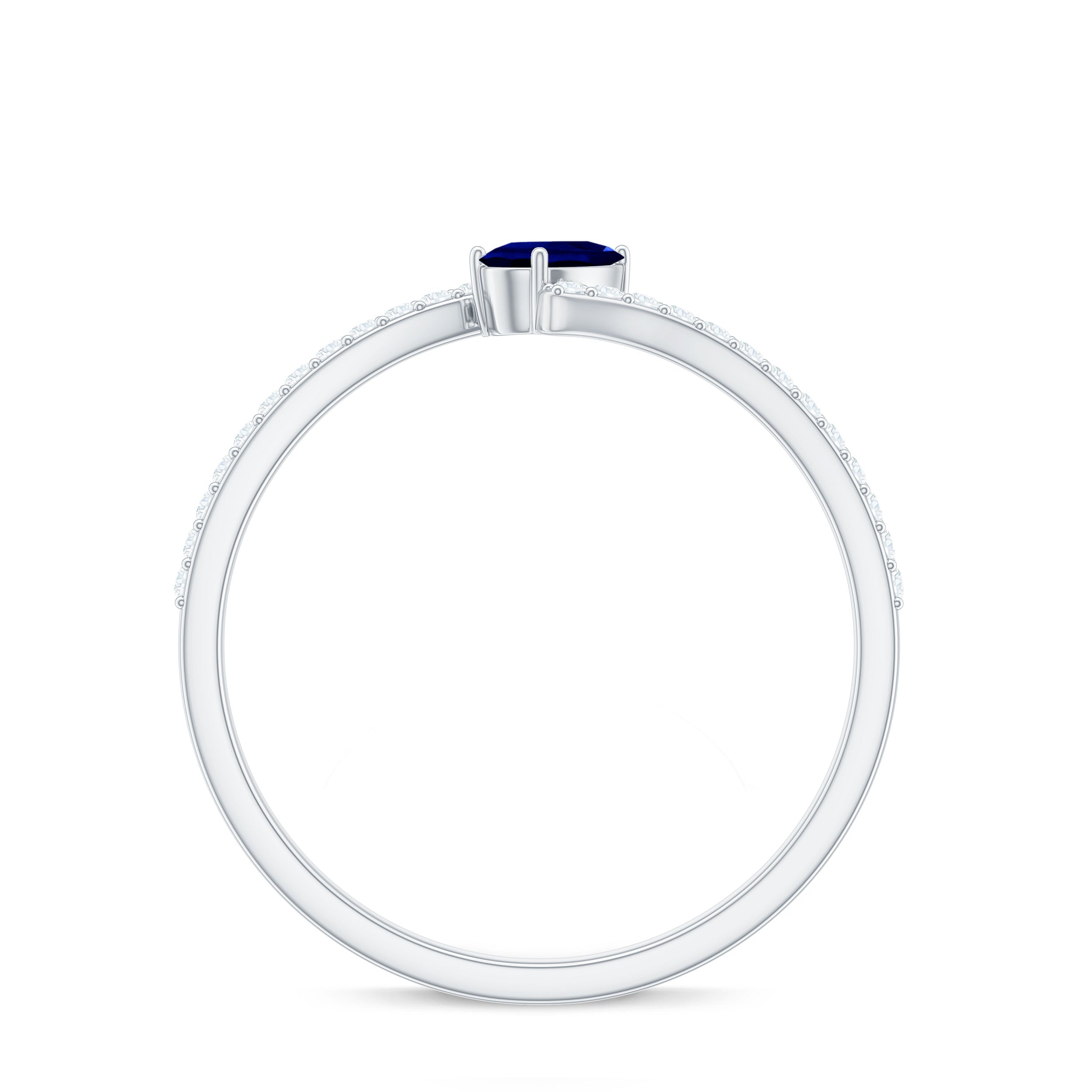 Certified Lab Created Blue Sapphire and Diamond Promise Ring with Bypass Shank
