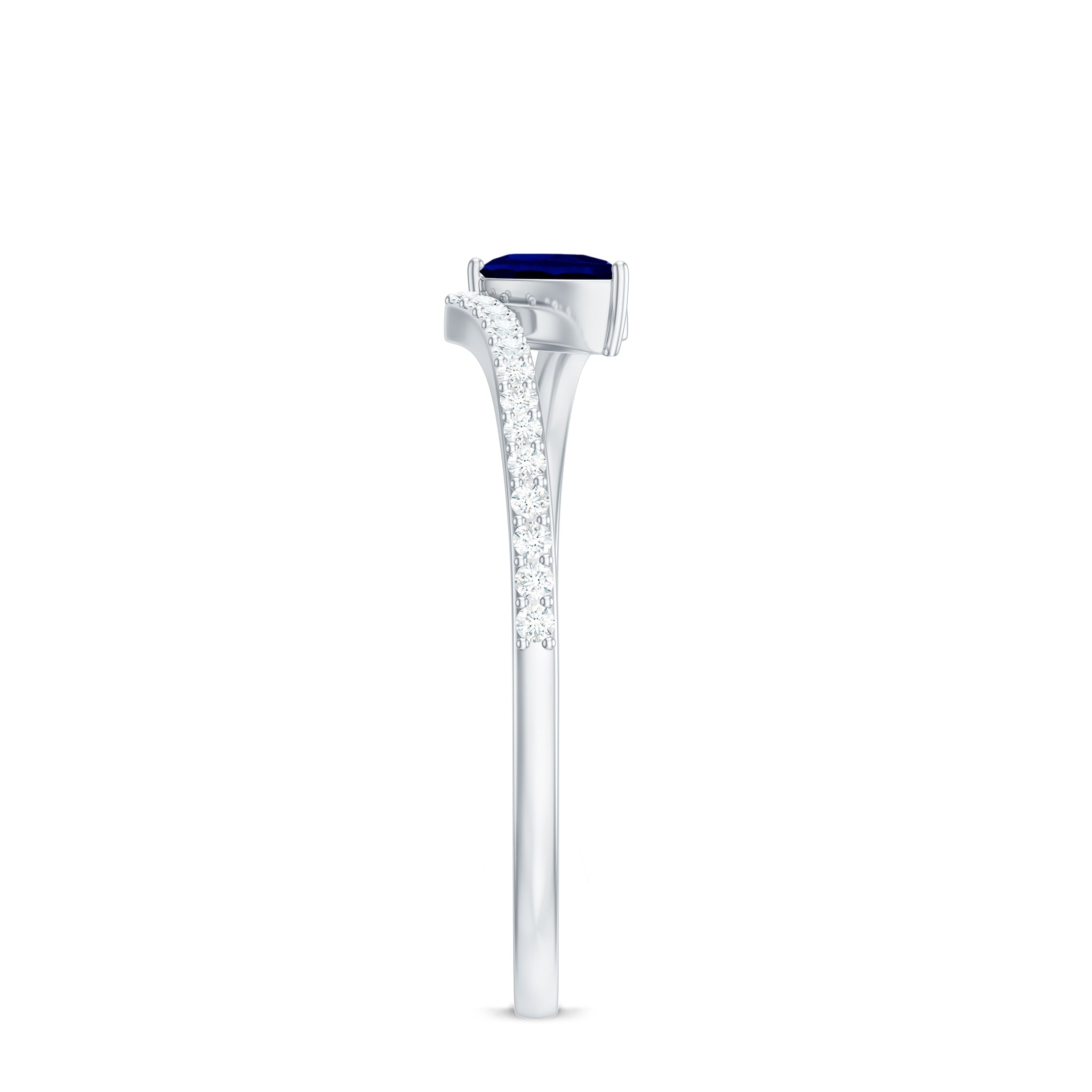 Certified Lab Created Blue Sapphire and Diamond Promise Ring with Bypass Shank