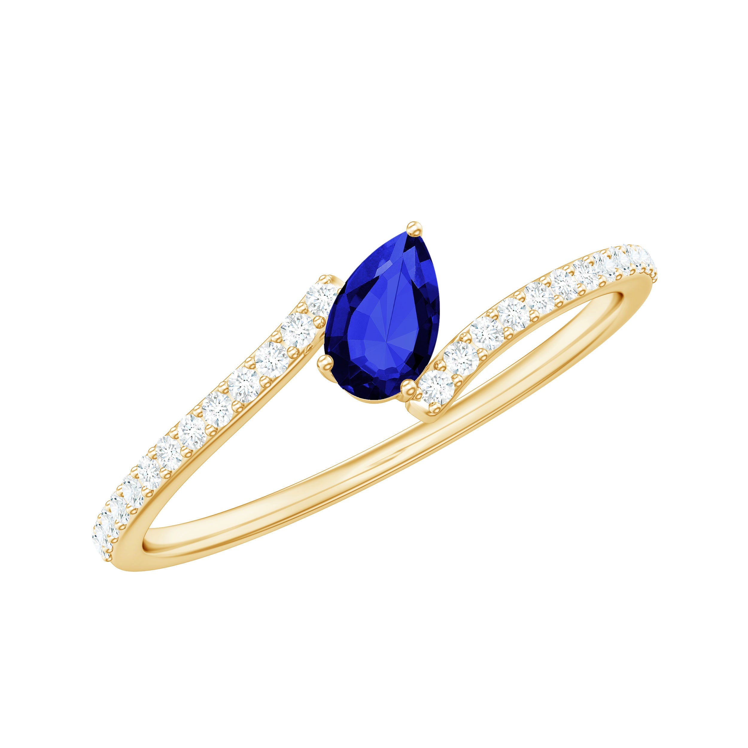 Certified Lab Created Blue Sapphire and Diamond Promise Ring with Bypass Shank