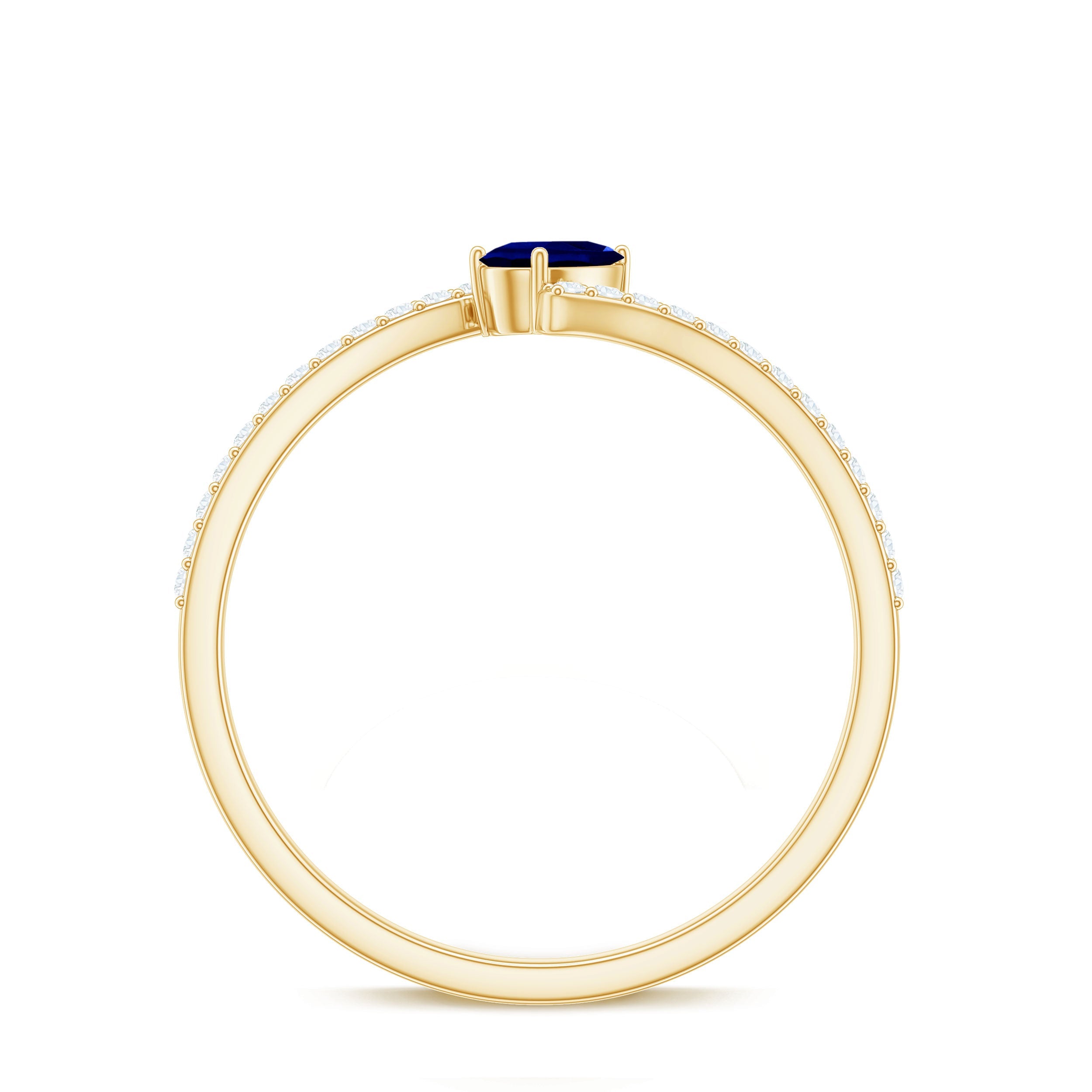 Certified Lab Created Blue Sapphire and Diamond Promise Ring with Bypass Shank