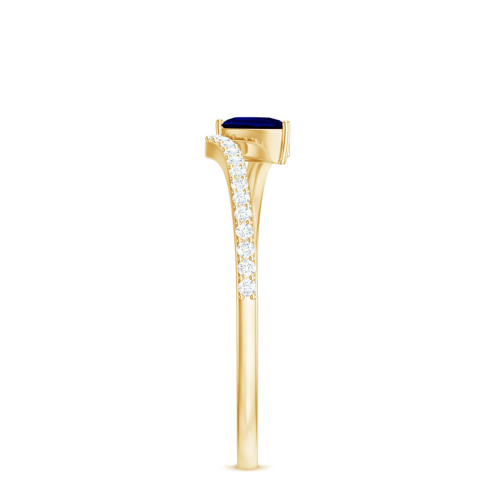 Certified Lab Created Blue Sapphire and Diamond Promise Ring with Bypass Shank