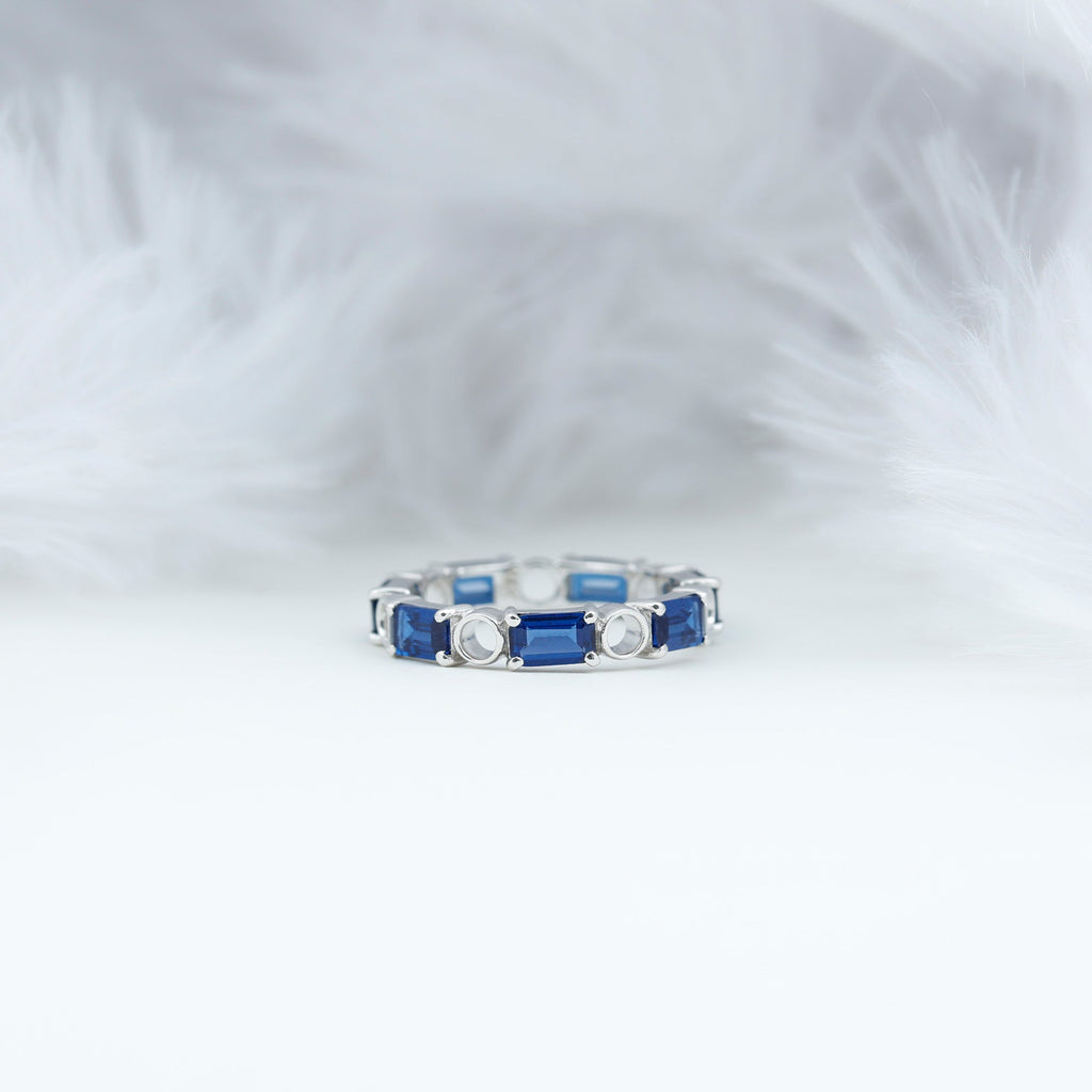 Certified Lab Grown Blue Sapphire Emerald Cut Eternity Band Ring