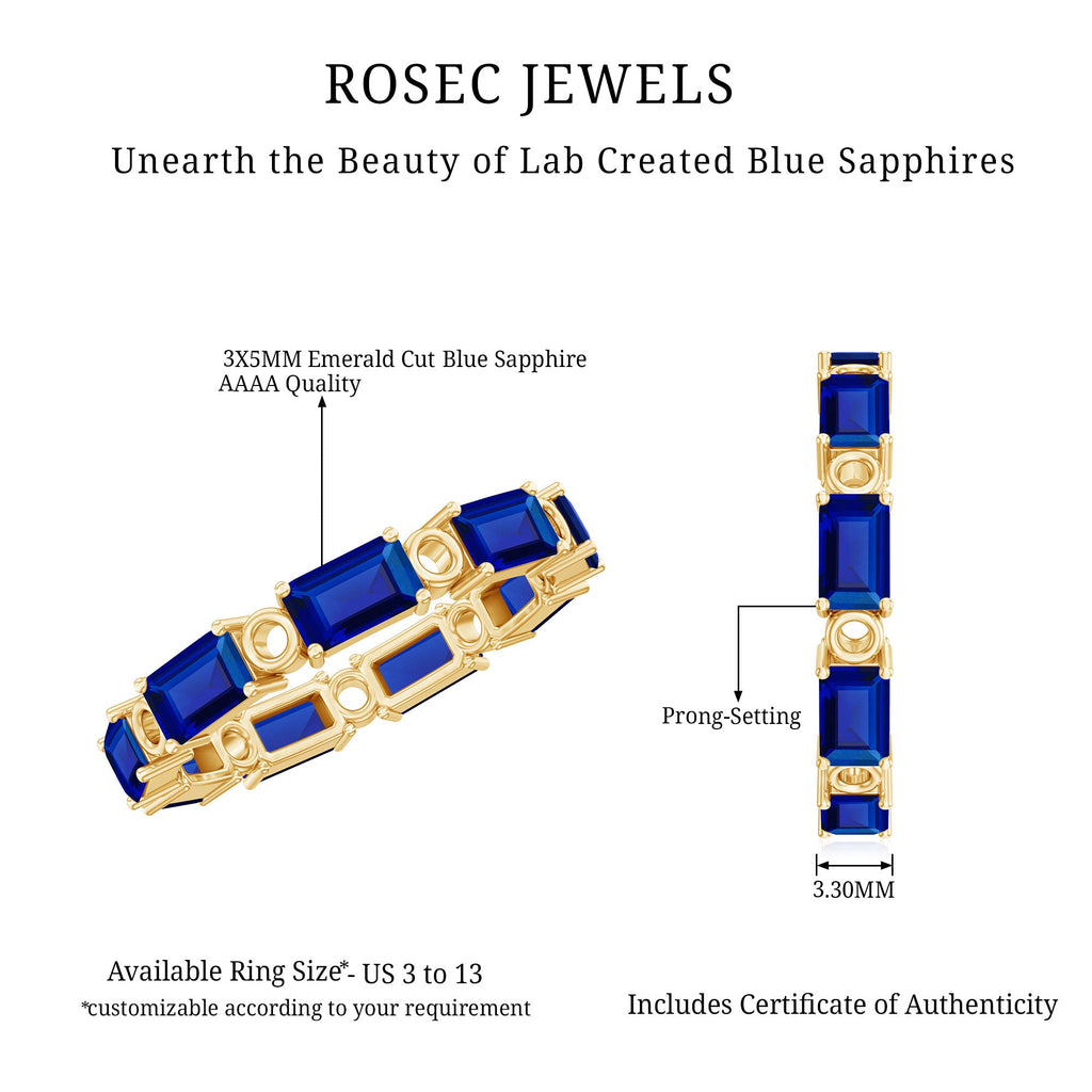 Certified Lab Grown Blue Sapphire Emerald Cut Eternity Band Ring