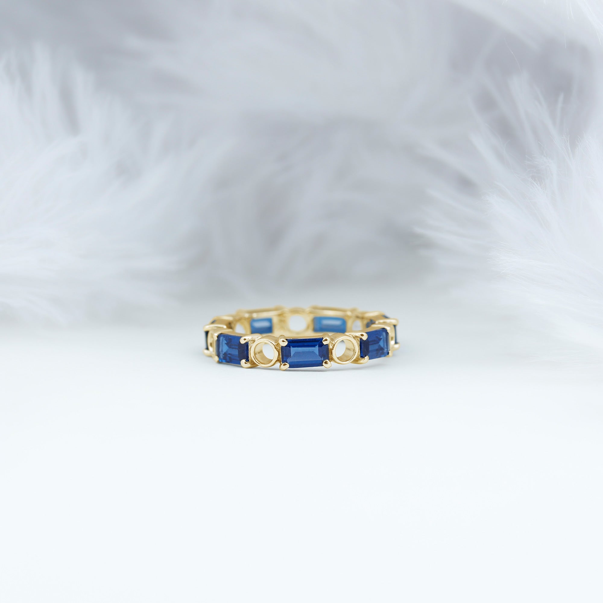 Certified Lab Grown Blue Sapphire Emerald Cut Eternity Band Ring