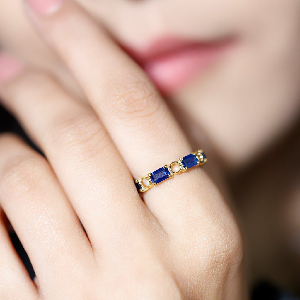 Certified Lab Grown Blue Sapphire Emerald Cut Eternity Band Ring