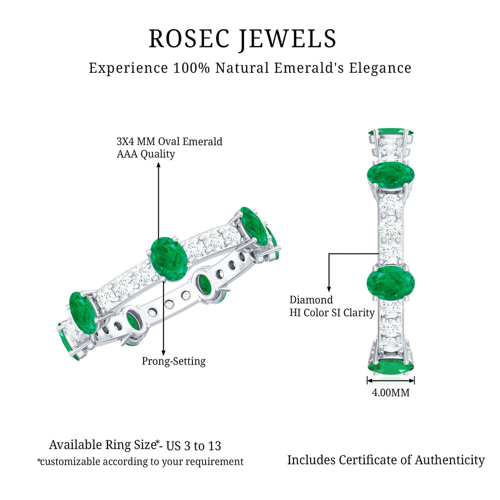 Natural Oval Emerald Diamond Eternity Marriage Anniversary Ring