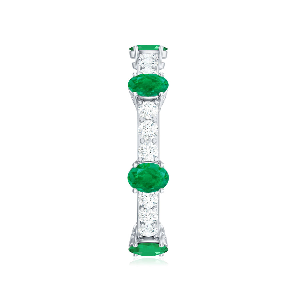 Natural Oval Emerald Diamond Eternity Marriage Anniversary Ring