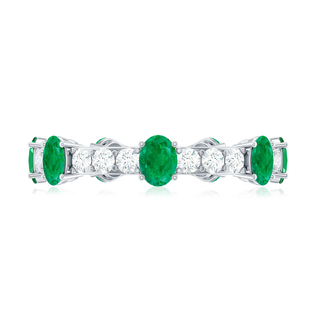 Natural Oval Emerald Diamond Eternity Marriage Anniversary Ring
