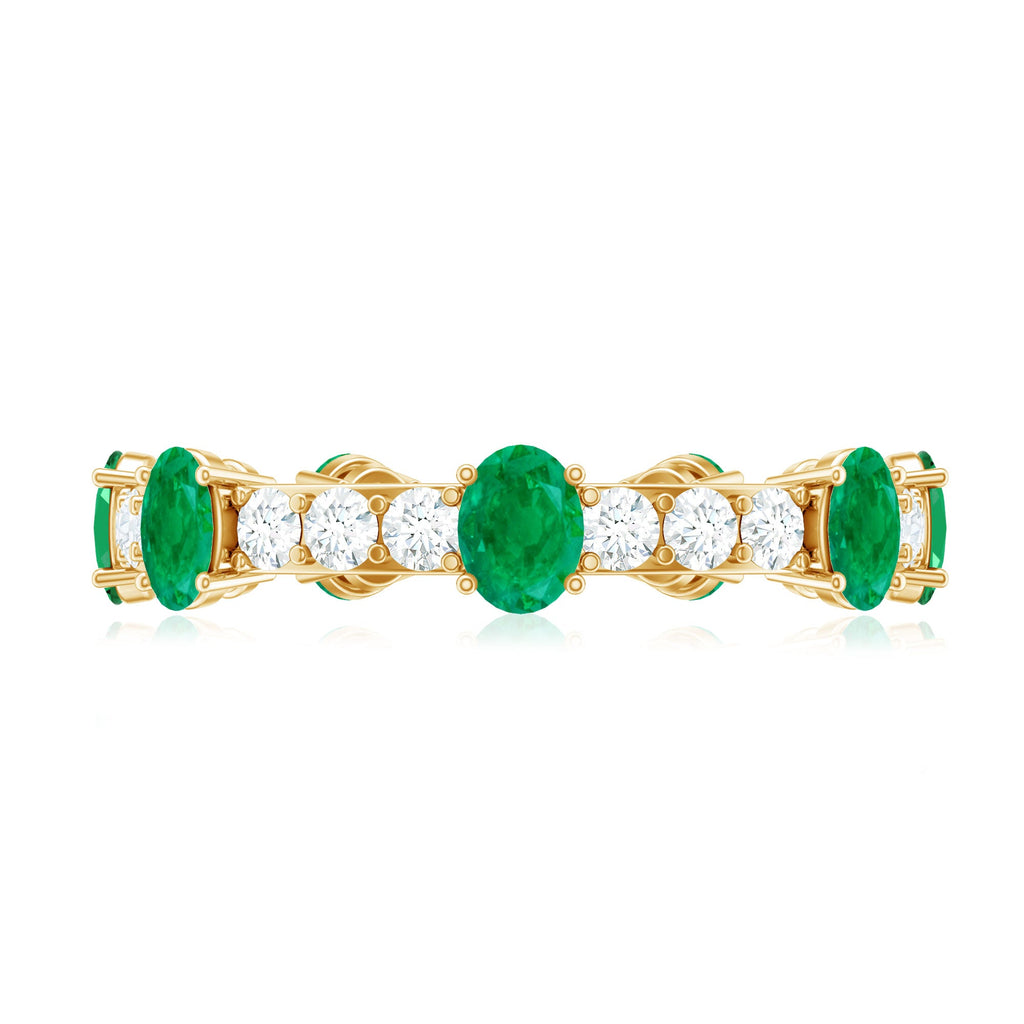 Natural Oval Emerald Diamond Eternity Marriage Anniversary Ring