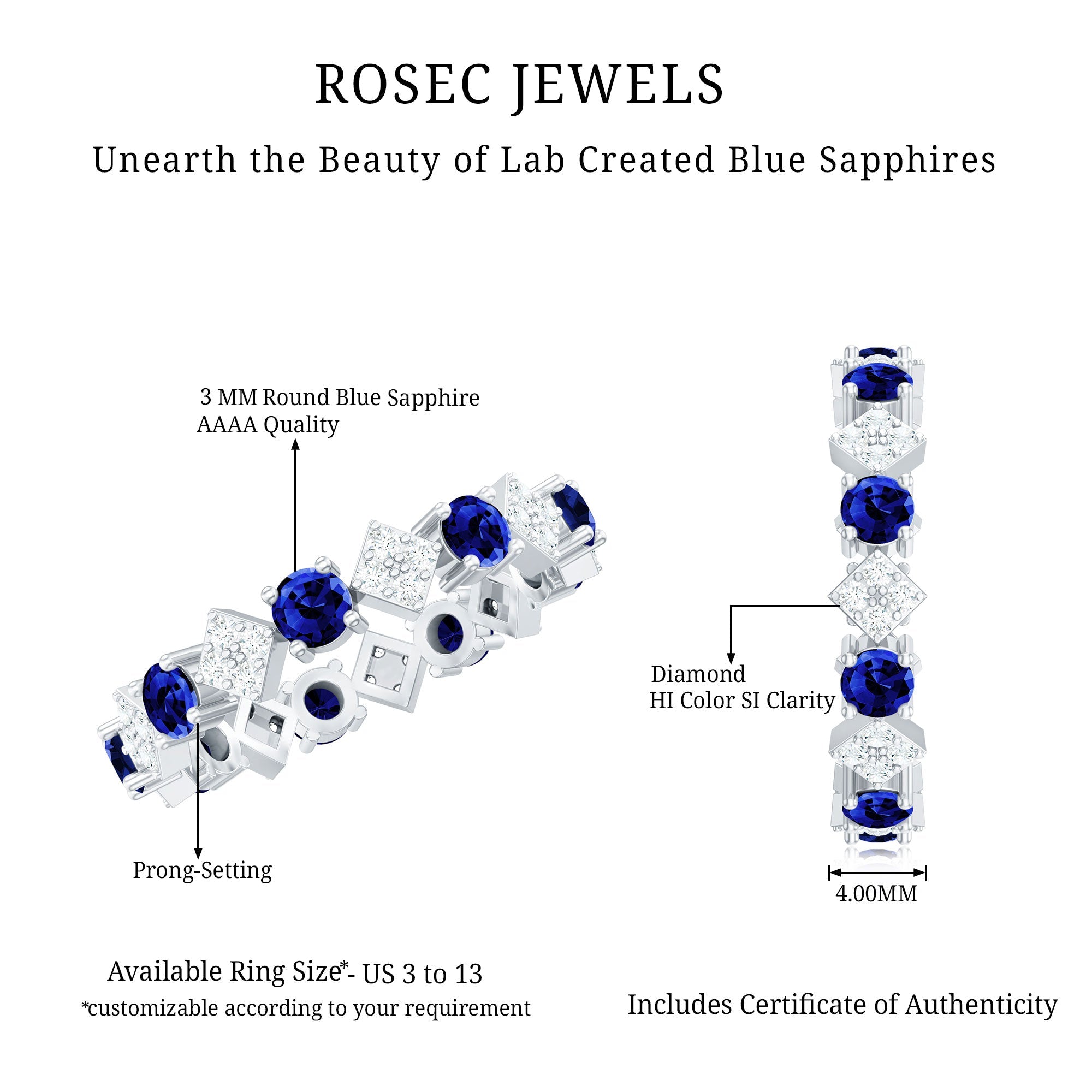 Certified Lab-Created Blue Sapphire and Diamond Eternity Band Ring