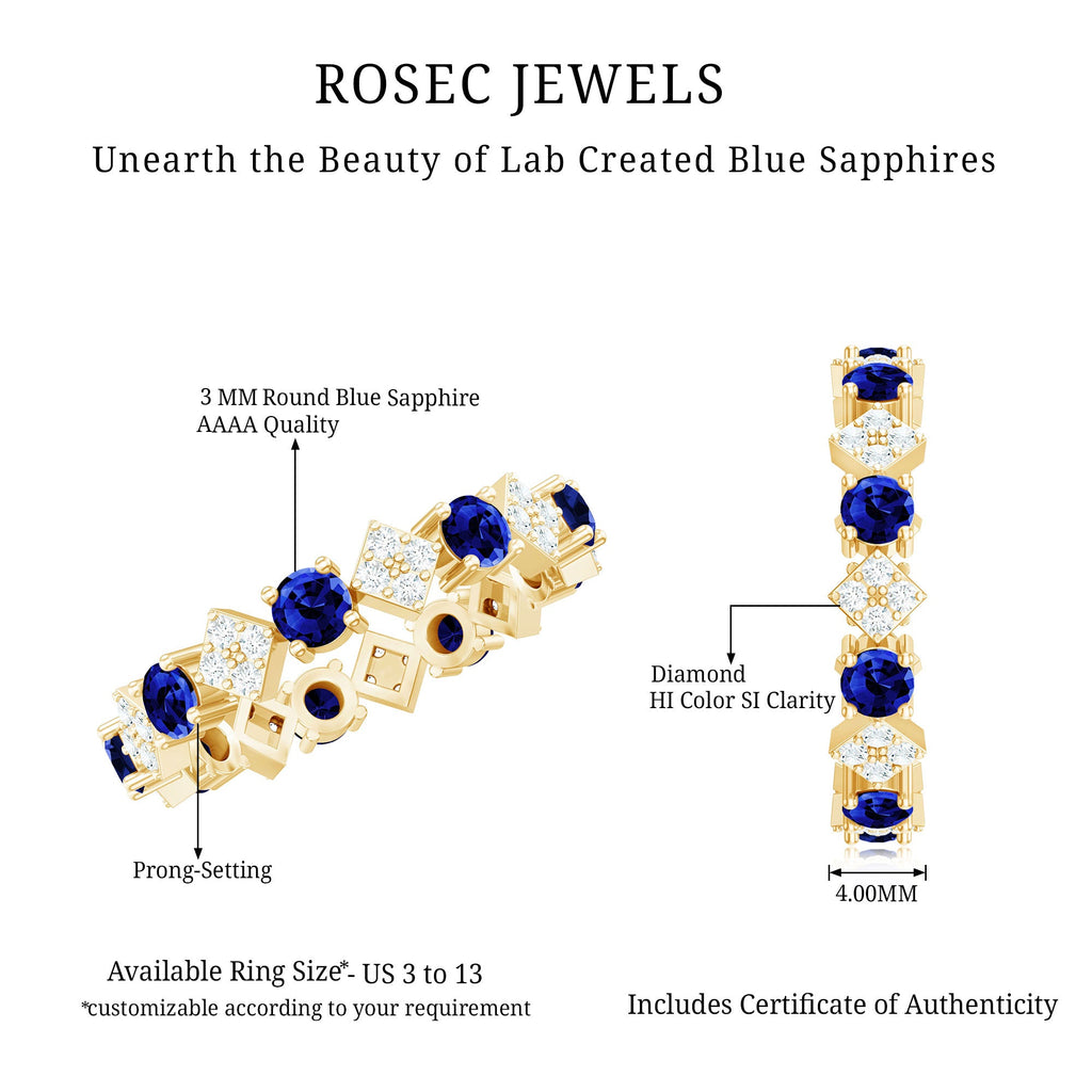 Certified Lab-Created Blue Sapphire and Diamond Eternity Band Ring