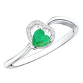 Certified Natural Emerald Heart Promise Ring with Diamond