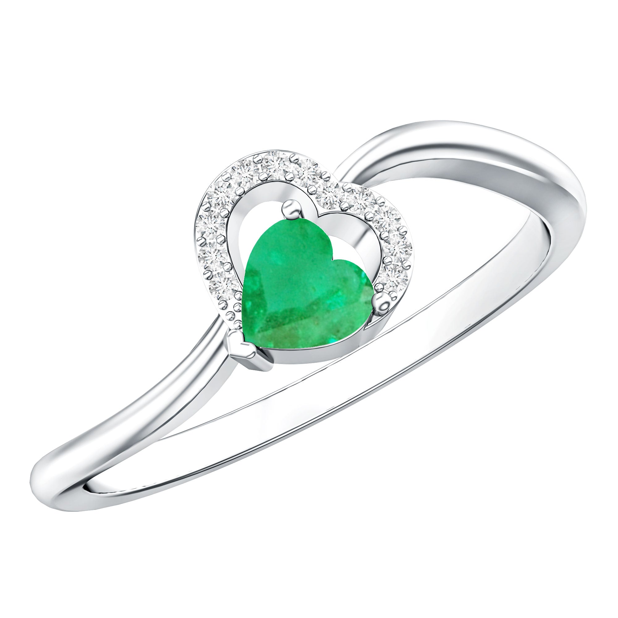 Certified Natural Emerald Heart Promise Ring with Diamond