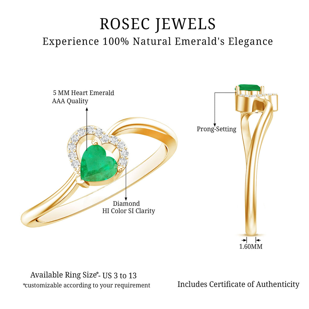 Certified Natural Emerald Heart Promise Ring with Diamond