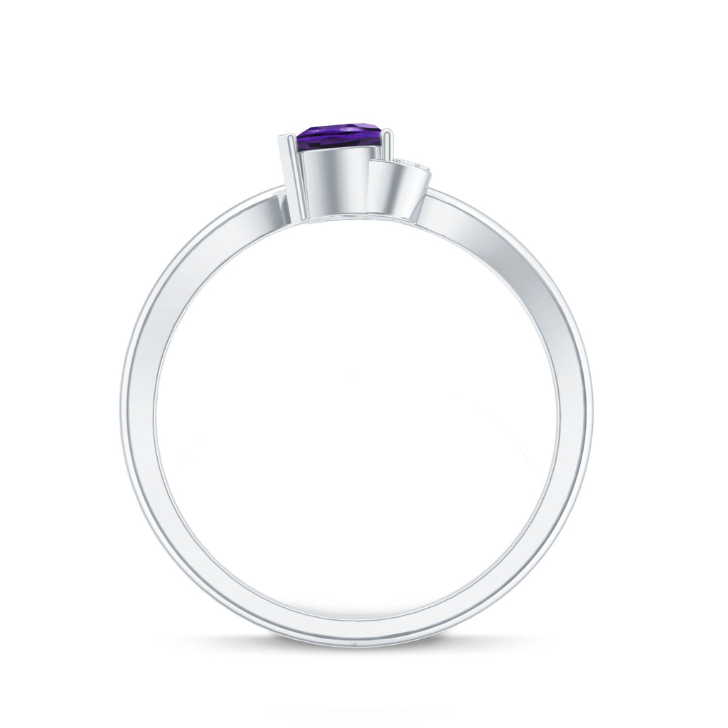 Real 0.9 Carat Amethyst Heart Promise Ring with Diamond