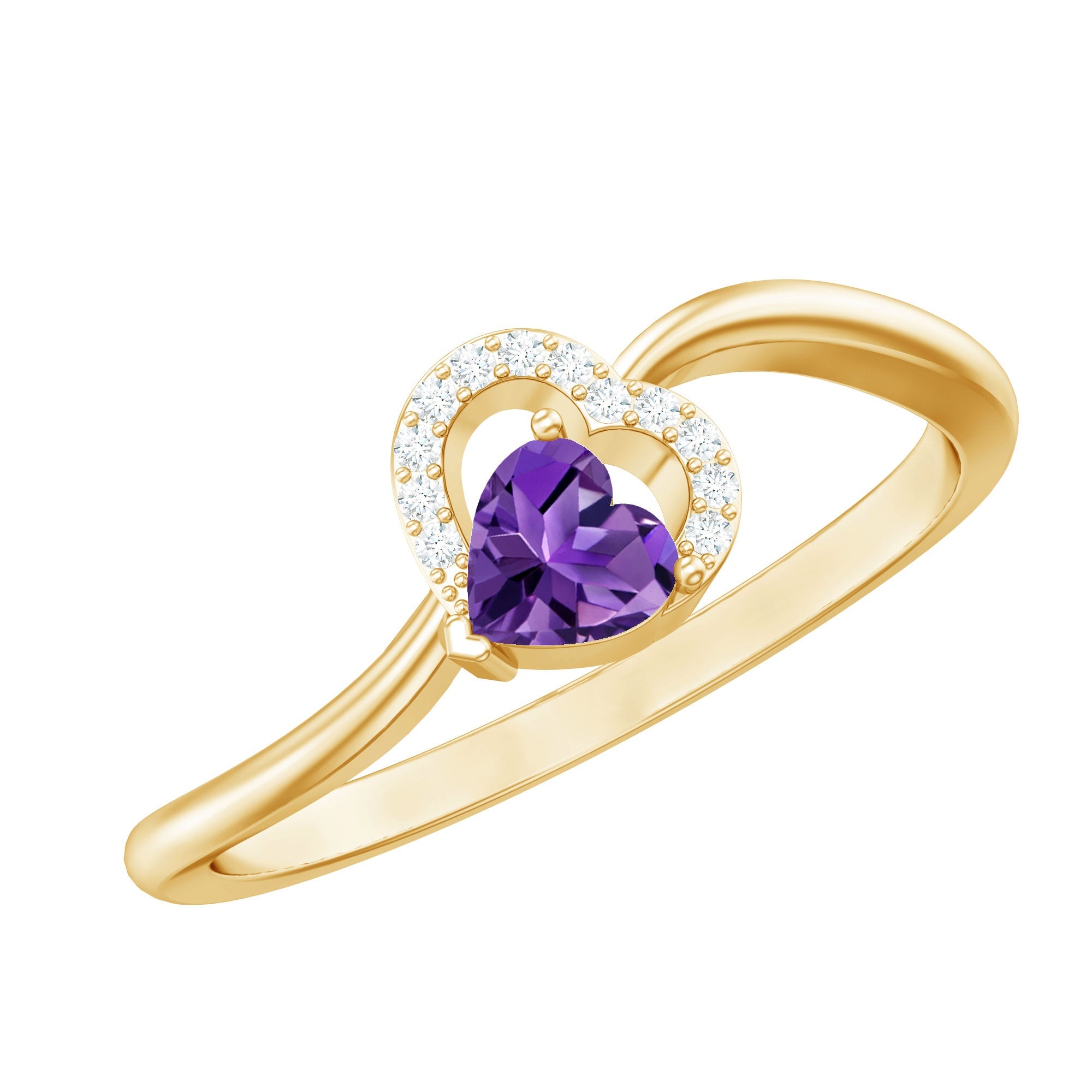Real 0.9 Carat Amethyst Heart Promise Ring with Diamond