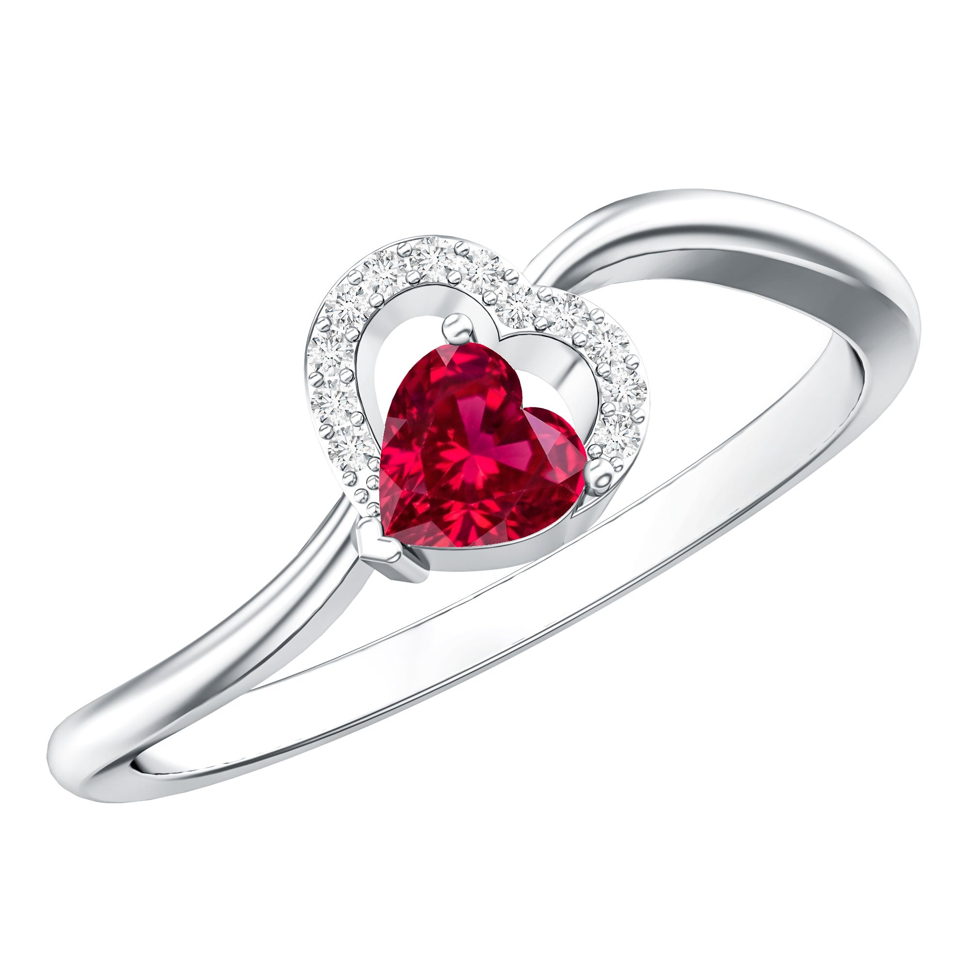Heart Shape Lab Grown Ruby and Diamond Twisted Promise Ring