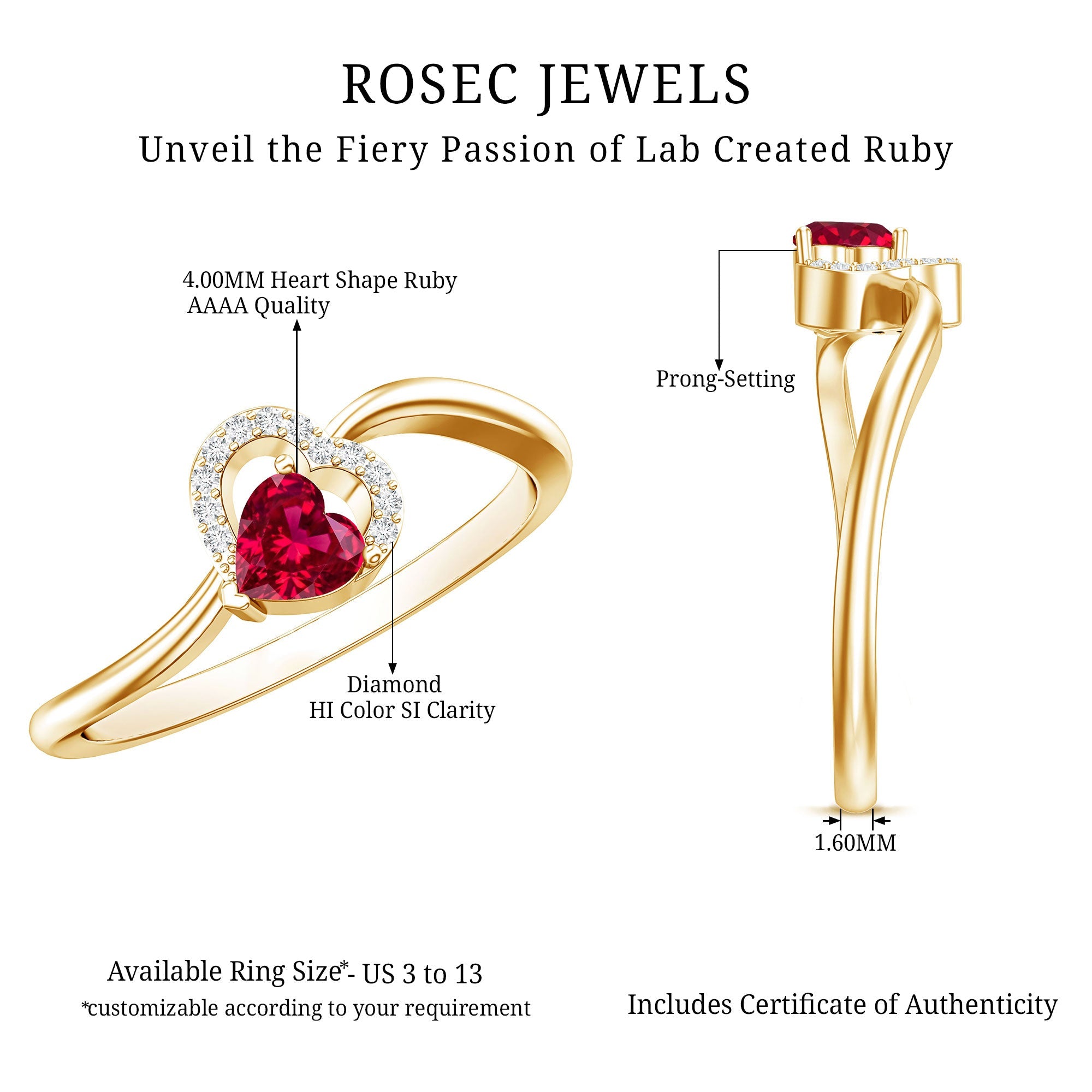 Heart Shape Lab Grown Ruby and Diamond Twisted Promise Ring