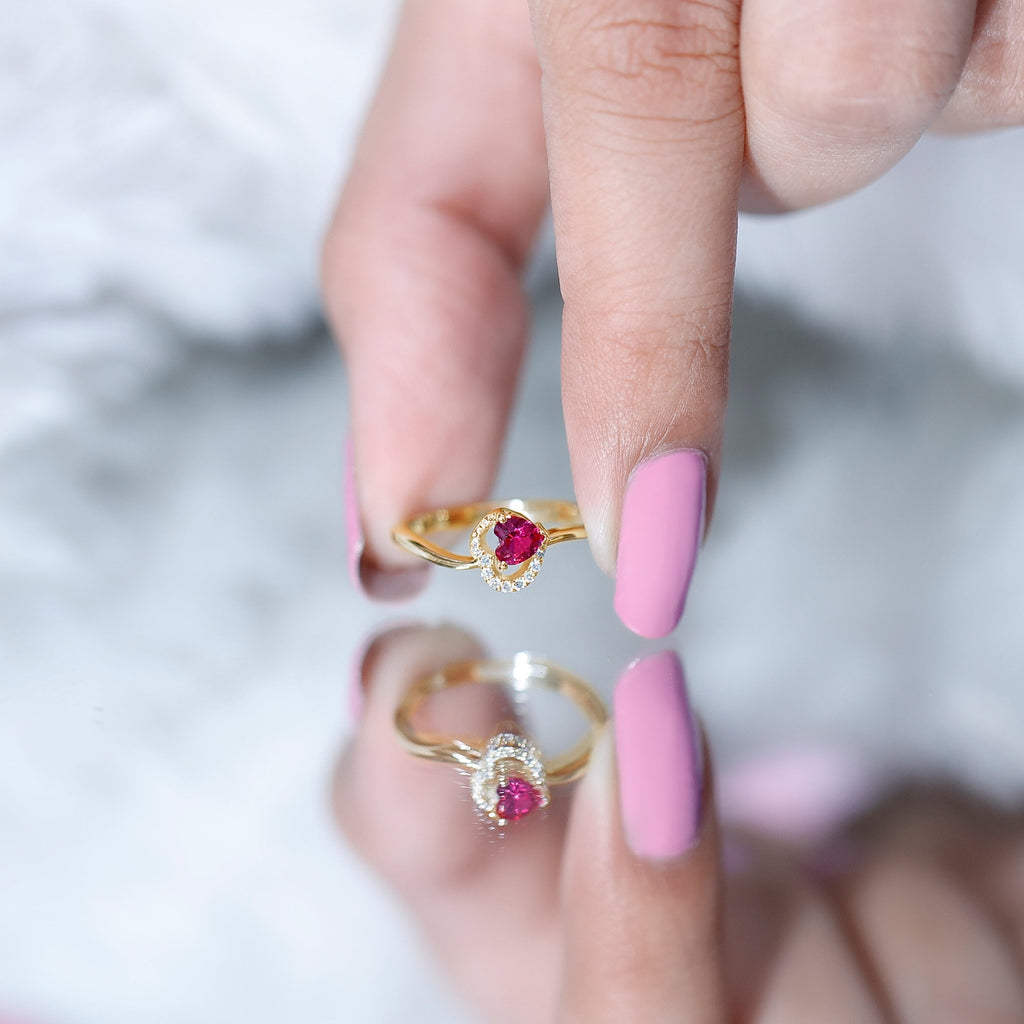 Heart Shape Lab Grown Ruby and Diamond Twisted Promise Ring