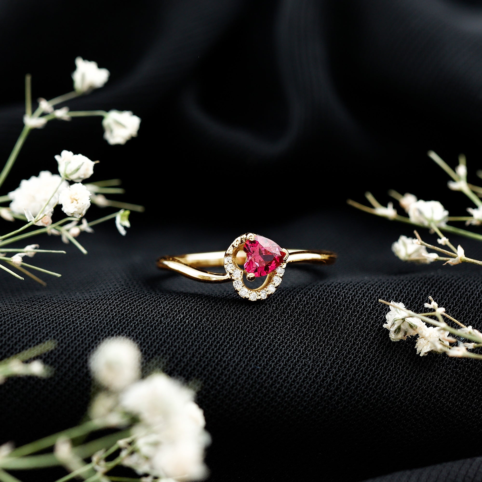 Heart Shape Lab Grown Ruby and Diamond Twisted Promise Ring