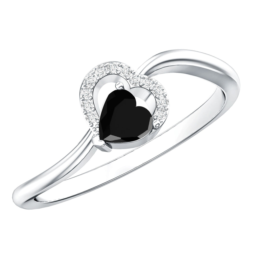 Genuine Black Onyx and Diamond Heart Promise Ring
