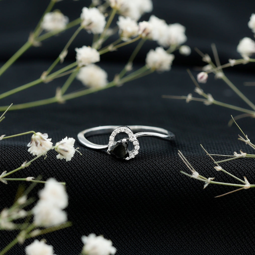 Genuine Black Onyx and Diamond Heart Promise Ring