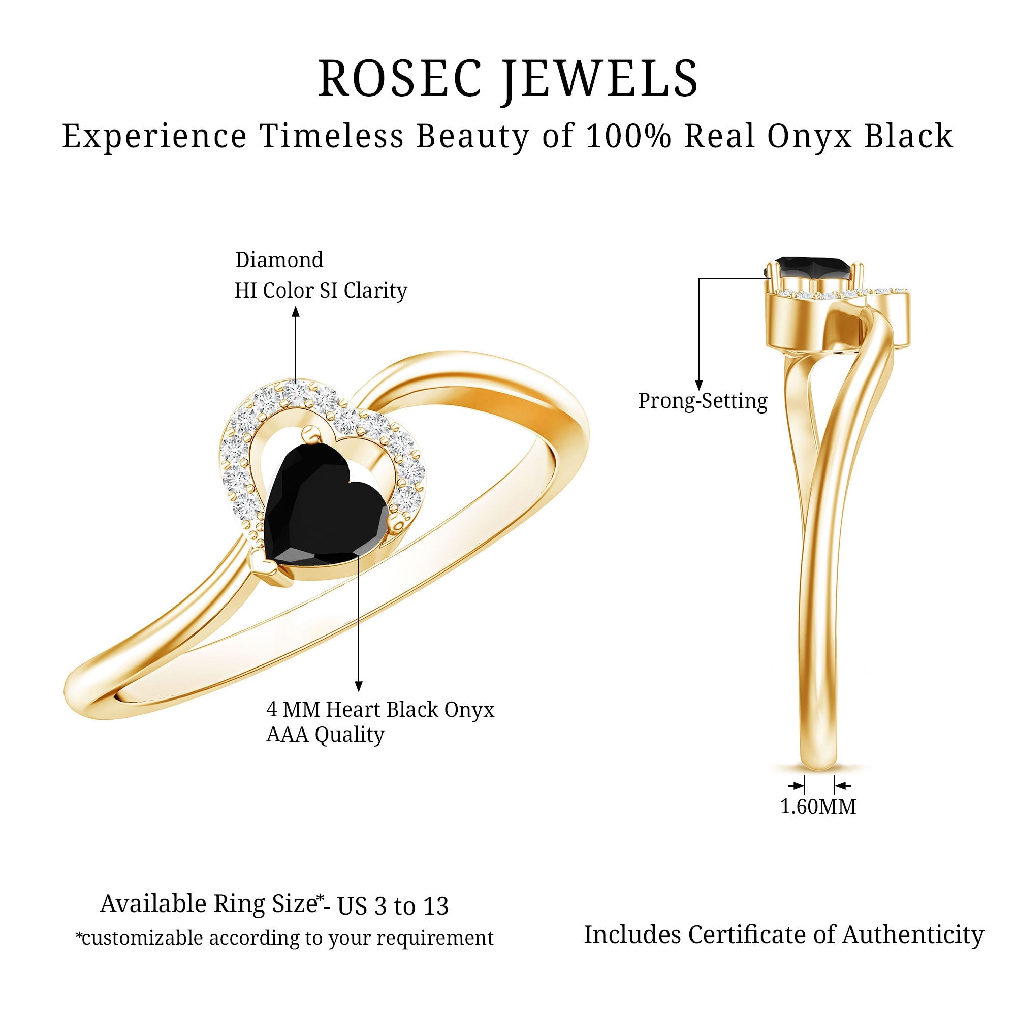 Genuine Black Onyx and Diamond Heart Promise Ring