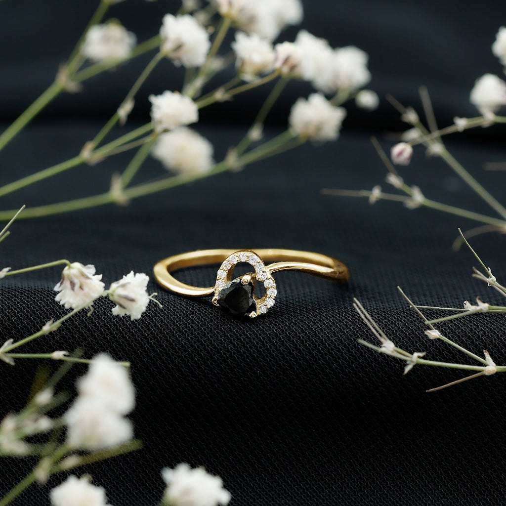 Genuine Black Onyx and Diamond Heart Promise Ring