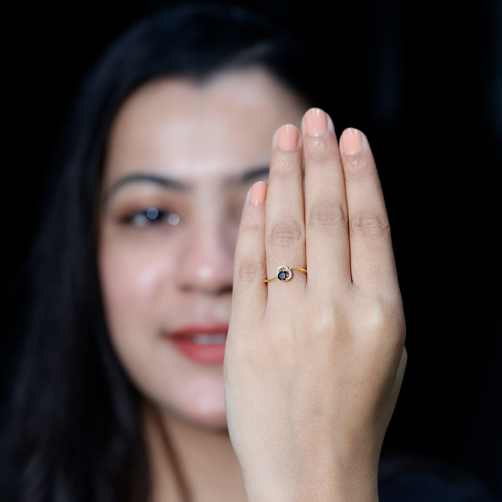 Genuine Black Onyx and Diamond Heart Promise Ring