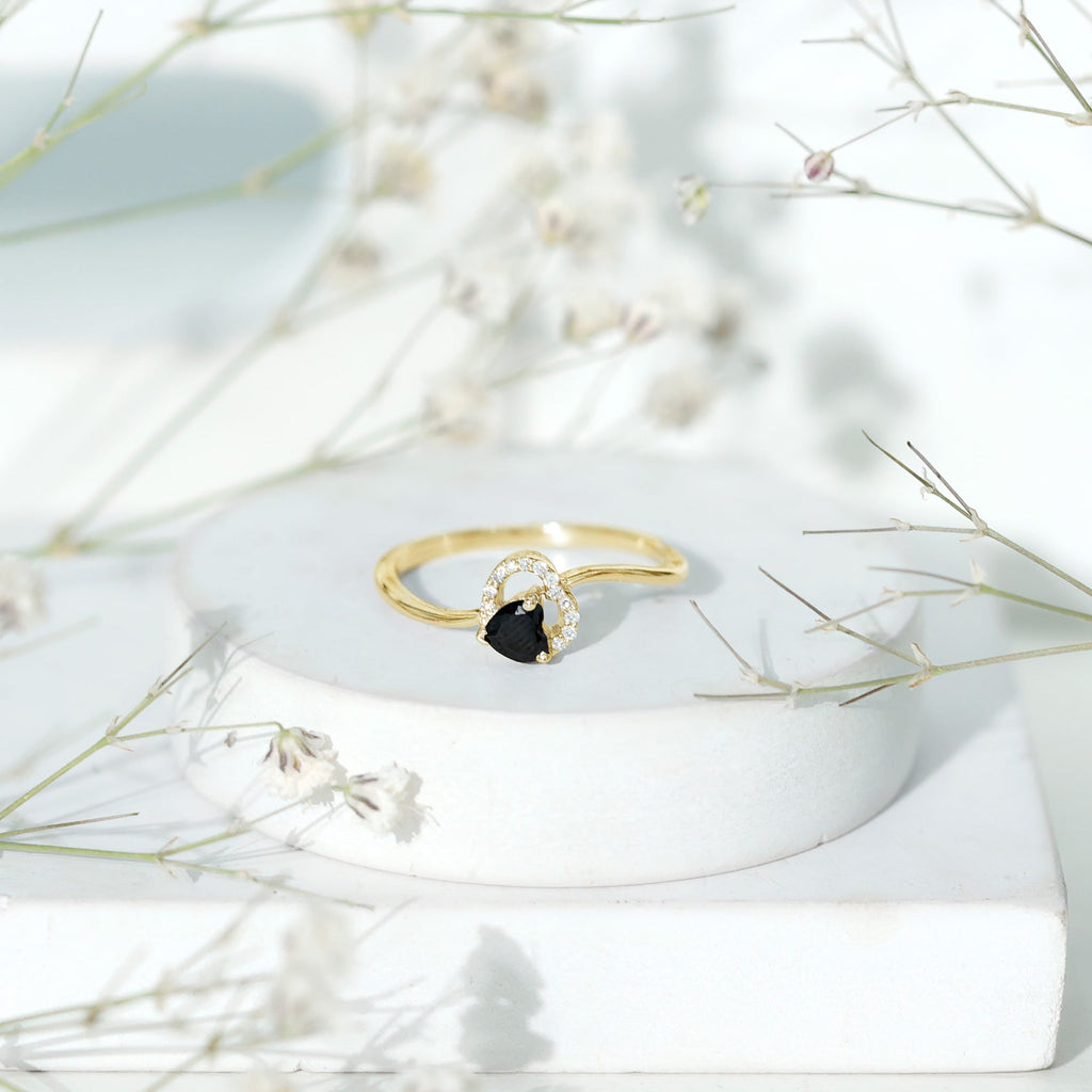 Genuine Black Onyx and Diamond Heart Promise Ring