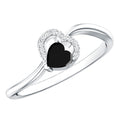 Natural Black Spinel Heart Promise Ring with Diamond
