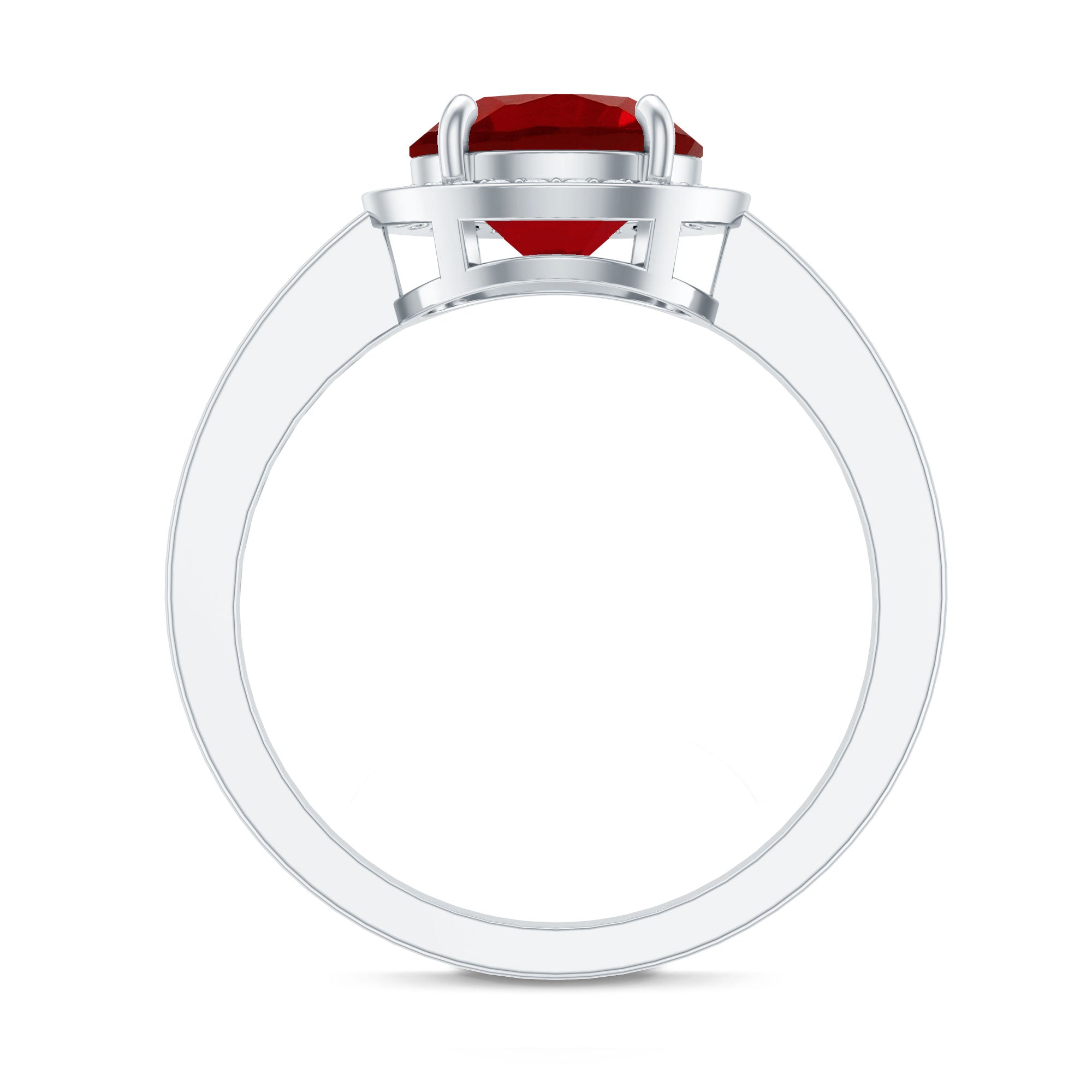 2 Carat Lab Grown Ruby Round Halo Engagement Ring