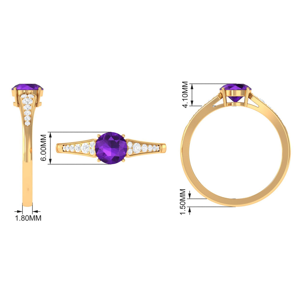 Natural 1.2 Carat Amethyst Engagement Ring with Diamond for Women