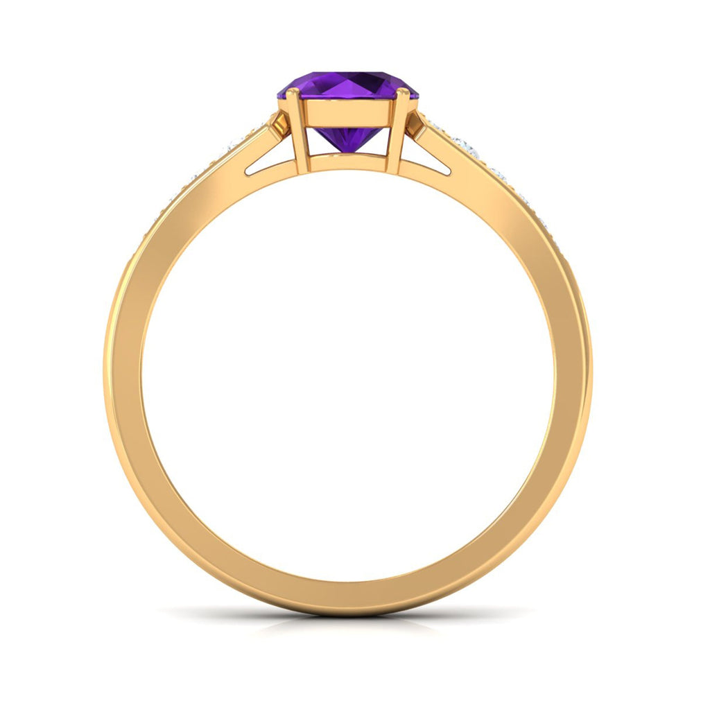 Natural 1.2 Carat Amethyst Engagement Ring with Diamond for Women
