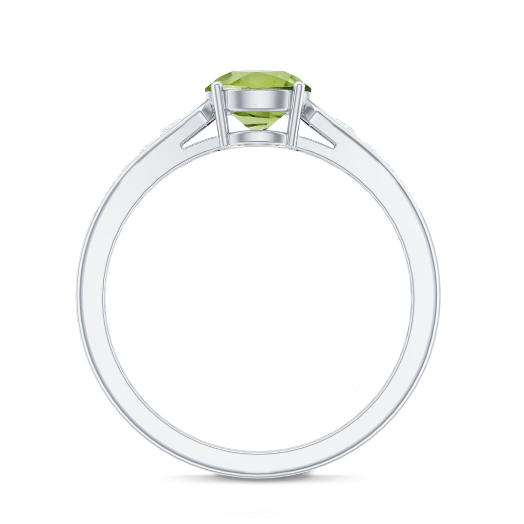 Natural Solitaire 2 Carat Peridot Engagement Ring with Diamond