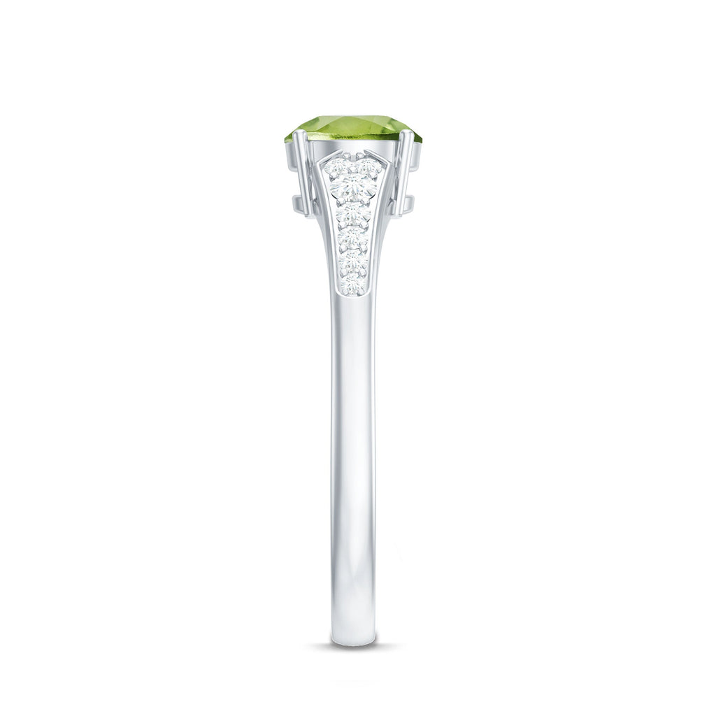 Natural Solitaire 2 Carat Peridot Engagement Ring with Diamond